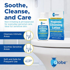 Travel bottle of Globe Hygienic Cleansing Lotion is ideal for on the go.