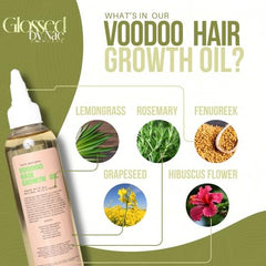 Ingredients scene for Glossed by Nae Voodoo Hair Growth Oil highlights rosemary and nourishing herbs