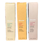 Glossier Balm Dotcom Trio Coconut Clear nourishes lips with lasting hydration for dry lips.