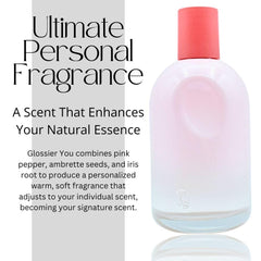 Glossier You bottle close-up showing fingerprint indent inviting your touch