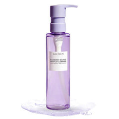 Glow Recipe Blueberry Bounce cleanser bottle demonstrates hydrating 3-in-1 cleansing and makeup removal.