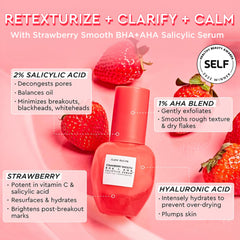 Glow Recipe Strawberry Smoothing Serum texture closeup highlighting gentle AHA/BHA exfoliation and pore smoothing