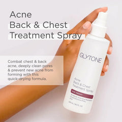 Glytone back acne spray bottle demonstrates easy coverage for hard-to-reach areas