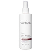 Glytone bacne spray pump shows precise application for clearer back pores