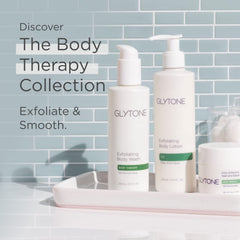 Glytone Daily Body Lotion texture close-up showing glycolic exfoliation for smoother skin.