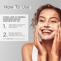 GLYTONE Hydra Lipid Sunscreen swatch-on-skin showcases makeup-ready mineral protection.