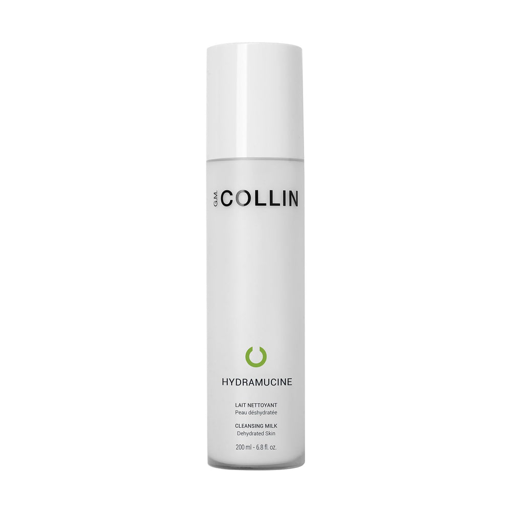 G.M. COLLIN Hydramucine cleansing milk bottle offers gentle makeup removal for dehydrated skin.