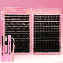 Gmagictobo lash clusters kit 560pcs laid out for DIY volume at home.