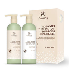 Gminds Rice Water Conditioner bottle highlights scalp-friendly hydration and conditioning.