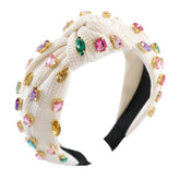 Gmmidea Jeweled Knotted Headband closeup shows sparkling rhinestones for vibrant evening wear.