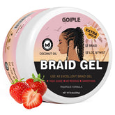 Goiple Braid Gel bottle closeup with strawberry aroma offering long-lasting hold for braids.