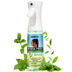 Goiple rinse-free shampoo bottle demonstrates no-water cleansing for braids.