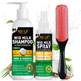 Goiple Wig Shampoo bottle demonstrates gentle cleansing for synthetic wigs, preserving fibers.