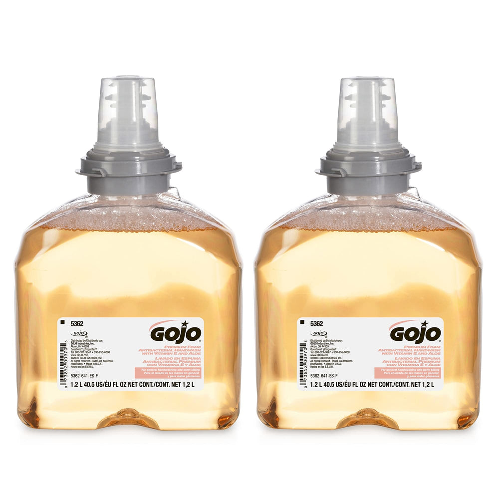 GOJO TFX Premium Foam Handwash bottle with fresh fruit scent for quick cleansing.