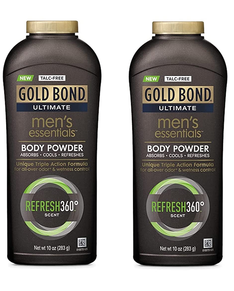 Gold Bond Ultimate Men's Essentials Body Powder two-pack for daily dryness and comfort.