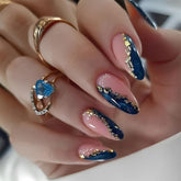 Gold Foil Blue Marble nails box contains a 24-piece kit for easy DIY manicures.