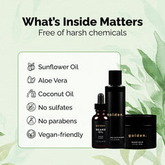 Golden Grooming Co. Everyday Beard Bundle packaging close-up showing all-in-one kit