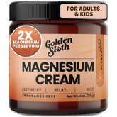 Golden Sloth magnesium cream jar label—unscented formula for all ages.