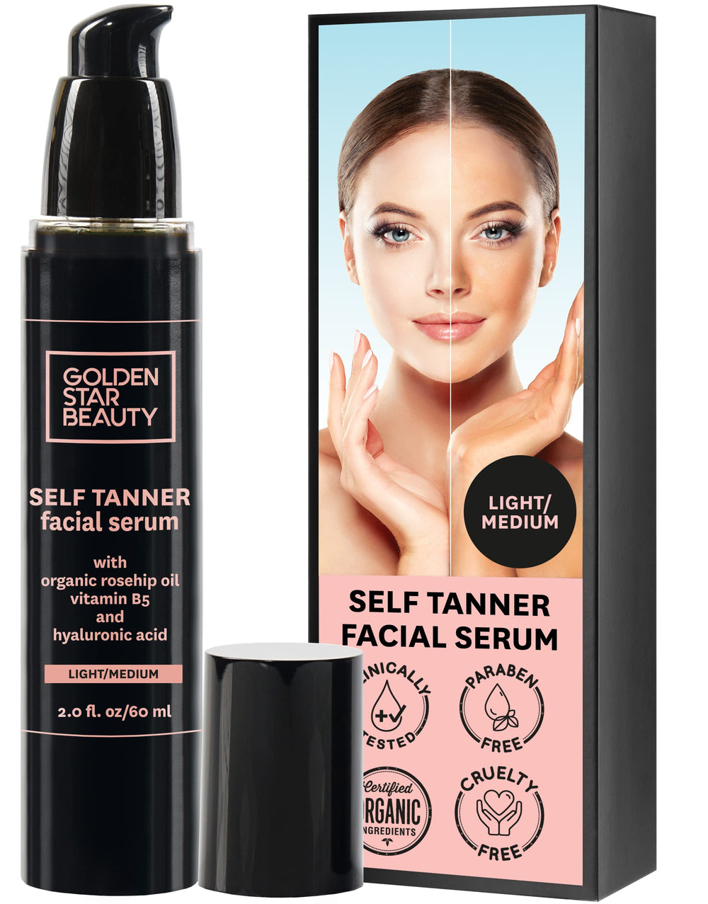 Golden Star Beauty Face Tanner bottle for a natural sun-kissed glow