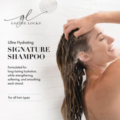 Goldie Locks Ultra Hydrating Shampoo texture closeup showing creamy lather softness