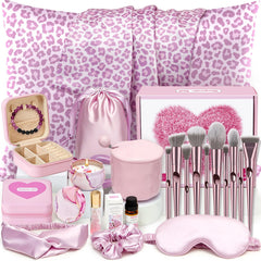 Golray leopard satin pillowcase closeup demonstrates smooth hair and skin-friendly sleep