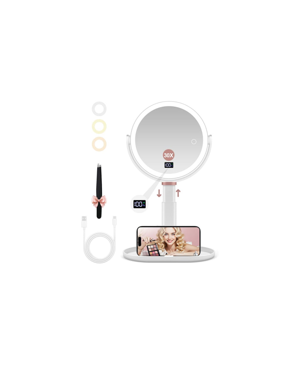 GOMIPURU makeup magnifying mirror shows 30x and 1x sides for precision grooming.