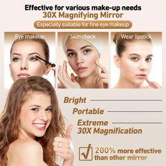 GOMIPURU travel mirror showing 3 color lights for accurate complexion checks.