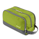 Gonex travel toiletry bag green main compartment stores shampoo and lotion securely.
