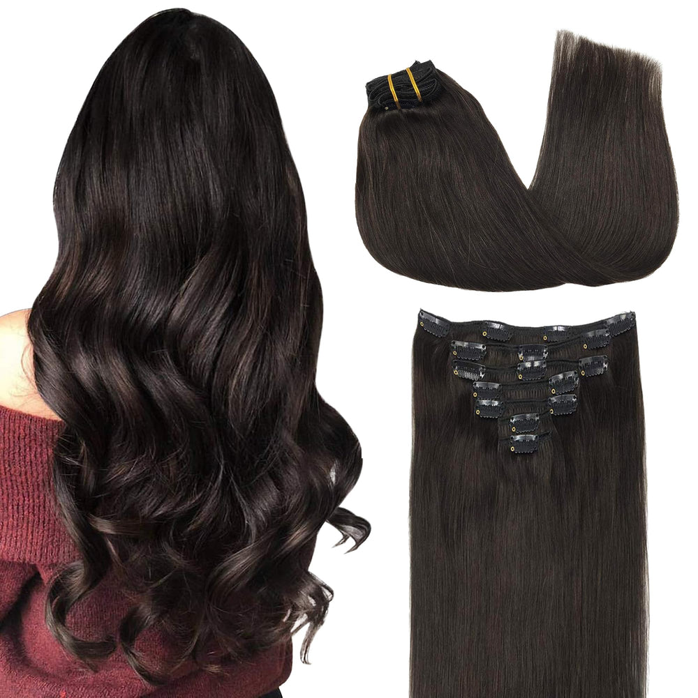 GOO GOO clip-in extensions closeup shows natural shine and seamless blend.