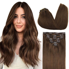 GOO GOO clip-in extensions closeup showing natural Remy hair for a seamless blend