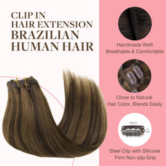 GOO GOO clip-in extensions worn by model demonstrate versatile styling options.