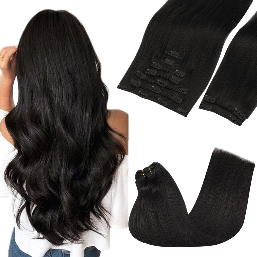 GOO GOO clip-in extensions real human hair closeup shows natural texture for seamless blending.