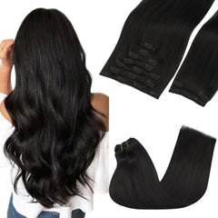 GOO GOO clip-in extensions real human hair closeup shows natural texture for seamless blending.