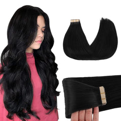GOO GOO tape-in extensions in jet black for instant length and natural-looking blend