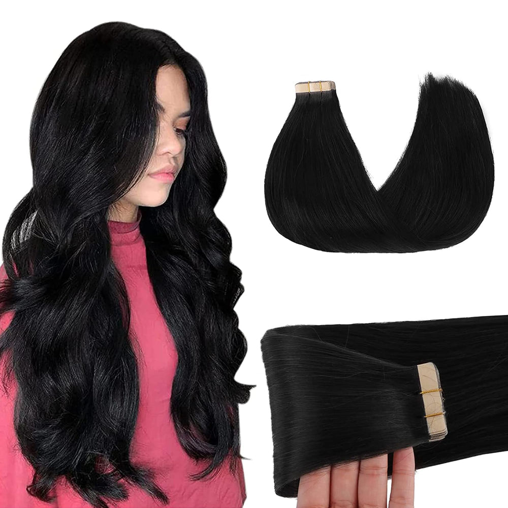 GOO GOO tape-in hair extensions Remy silky straight close-up for natural blend