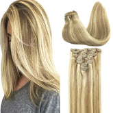 GOO GOO clip-in extensions in real human hair for natural blend.