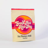 Good Ass Hair Day dry shampoo refill unscented pack shot shows a portable, oil-absorbing refresh.