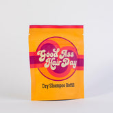 Good Ass Hair Day dry shampoo refill vanilla packaging highlights eco-friendly design for convenient refresh anywhere