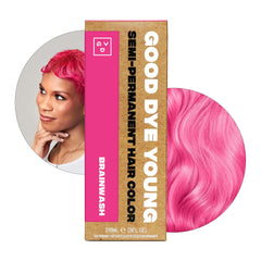 Good Dye Young Brainwash bottle closeup showing vibrant color and nourishing, non-damaging formula.