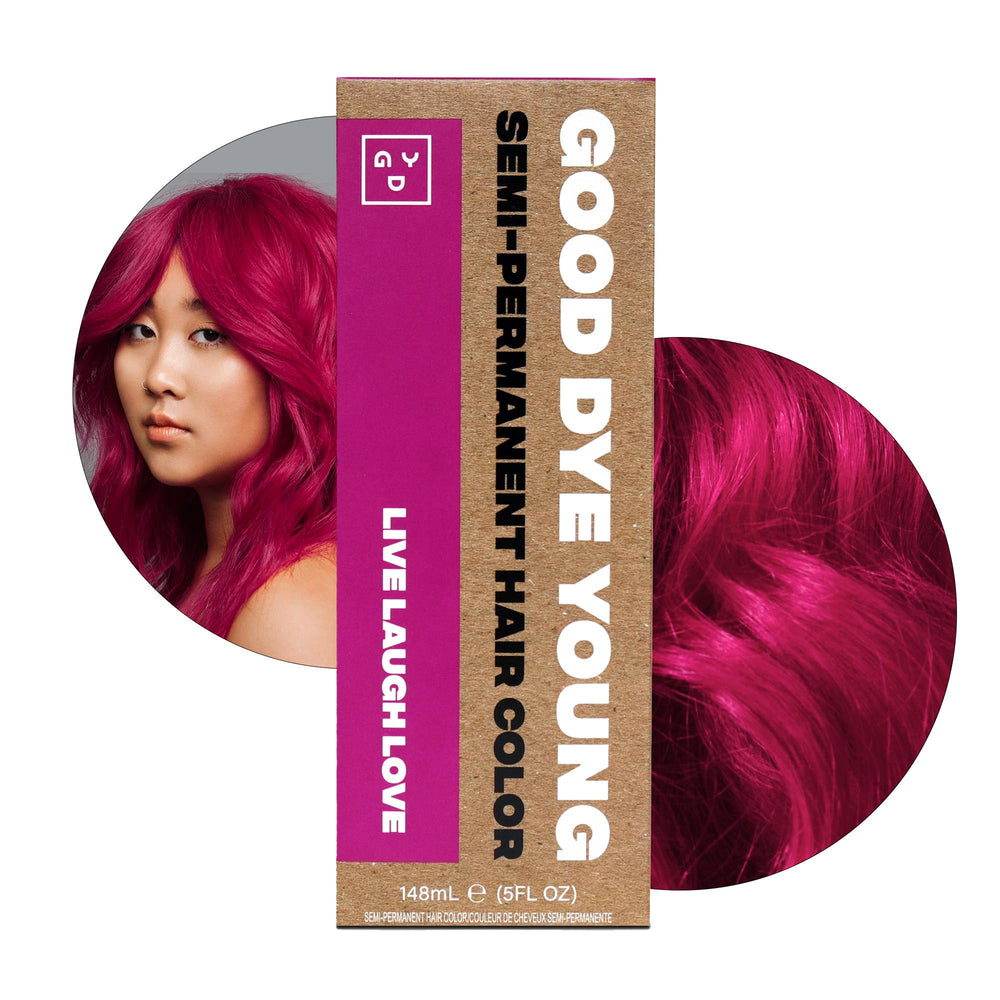 Good Dye Young magenta color bottle closeup shows vibrant conditioning color.