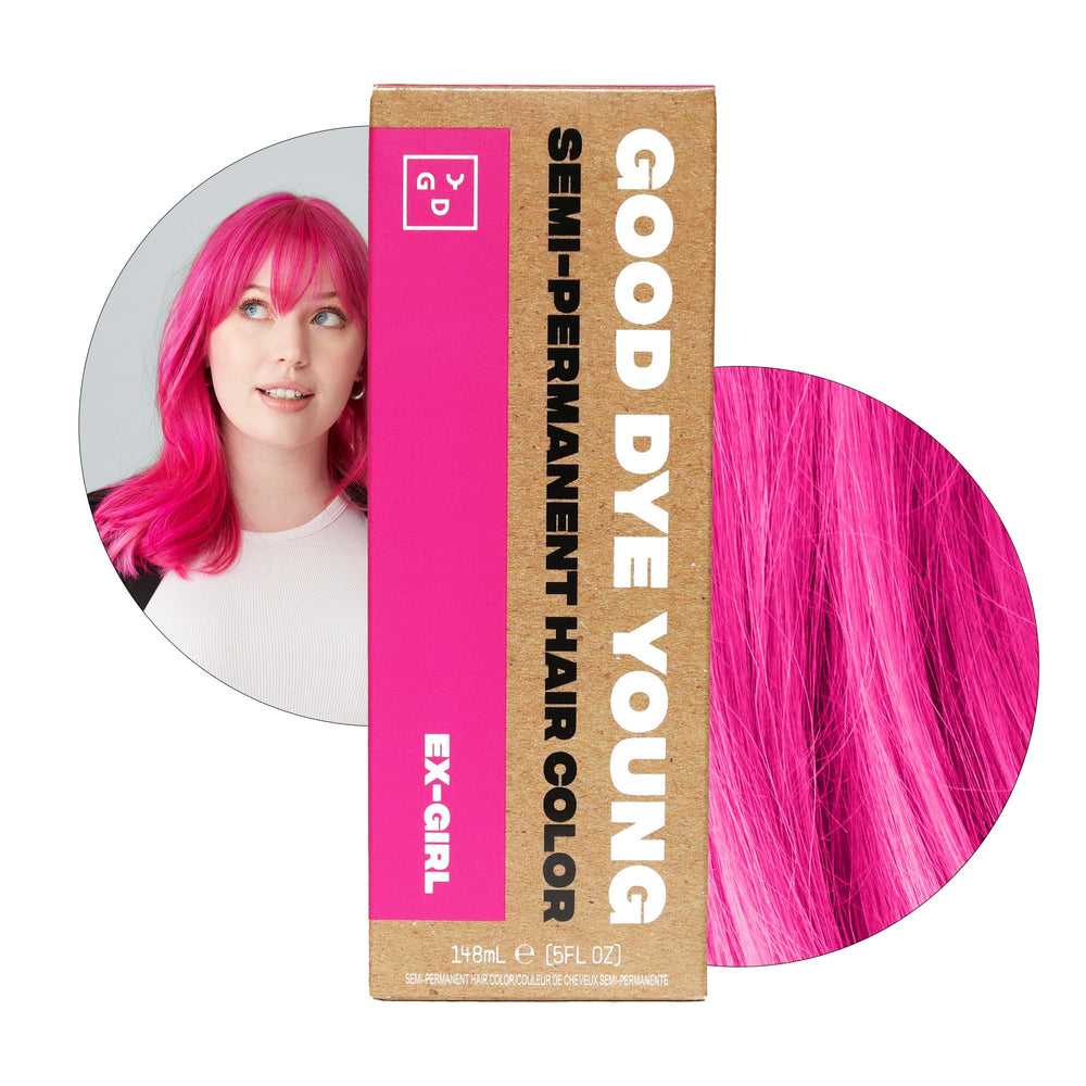Good Dye Young pink hair dye bottle delivers vibrant color with long-lasting fade up to 24 washes.