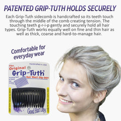 Good Hair Days Grip-Tuth Combs side view in black for versatile styling.