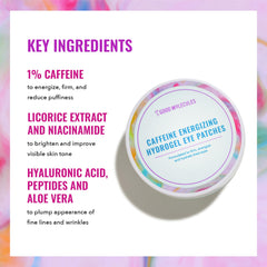 Good Molecules caffeine energizing hydrogel eye patches closeup texture highlighting gel and brightening potential.
