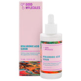 Good Molecules Hyaluronic Acid Serum bottle closeup demonstrates daily hydration for smoother skin.