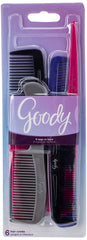 Goody hair combs set 6 front view shows assorted colors for easy styling and detangling.