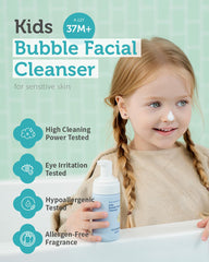 GOONGBE Kids Bubble Cleanser bottle closeup highlighting low-pH formula for sensitive skin