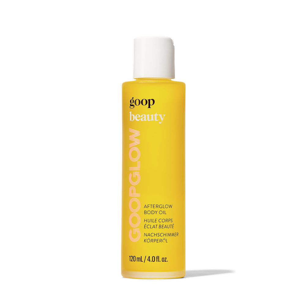 goop Beauty Body Oil bottle pour demonstrates fast-absorbing moisture for dry skin