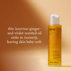 goop Beauty Body Oil label closeup highlights Kakadu Plum and Sea Buckthorn oils