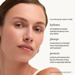 Goop Nourishing Lip Repair Mask texture swirl demonstrates buttery feel for silky lips.