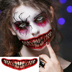 Goromon red mouth zombie tattoo for bold horror effects and party wear.